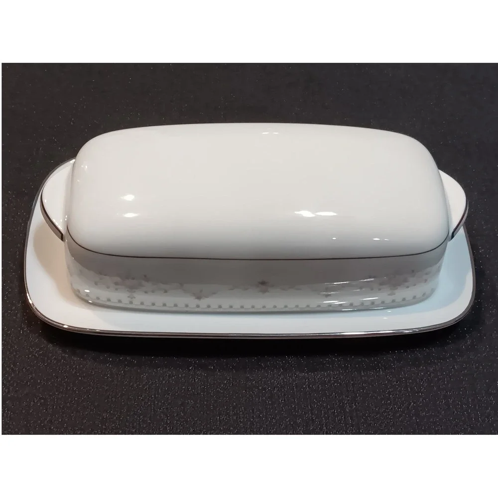 Noritake Fairmont 6102 Covered Butter Dish Vintage Fine China Pink Rose Platinum